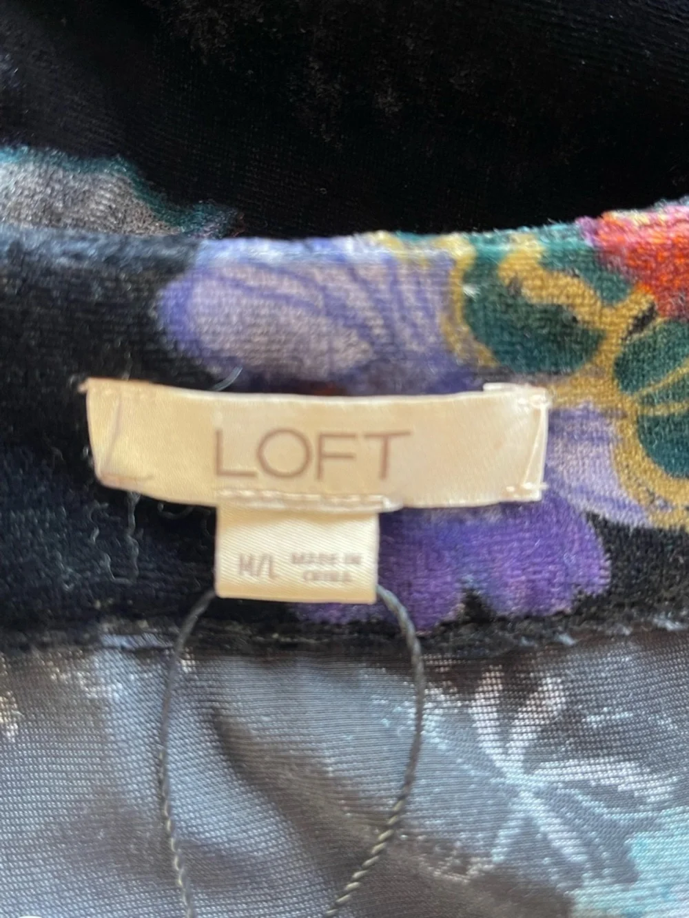 LOFT black velvet floral kimono open cardigan vibrant multicolor jewel tone - Picture 2 of 10